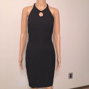 Vintage authentic Bill Blass black crepe cocktail dress, keyhole front race back